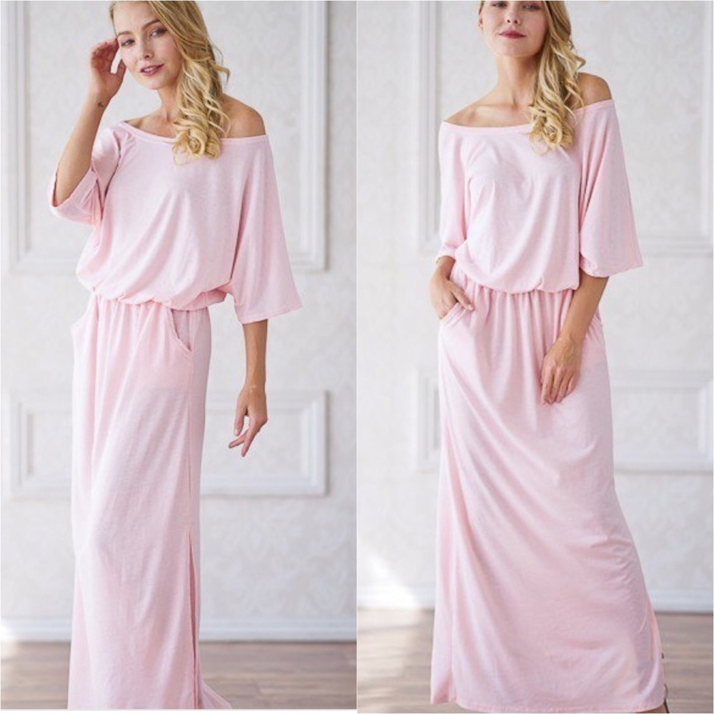 Pink Off the Shoulder Maxi  Dress - Picture 2 of 3
